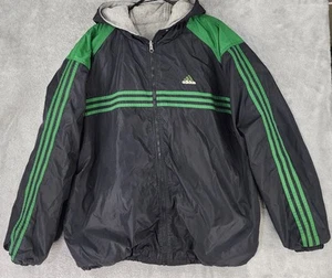 Adidas Jacket Mens Large Black Green Full Zip Long Sleeve Reversible 90s Vintage - Picture 1 of 15