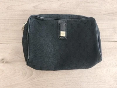 Bolso de Cosméticos Nina Ricci Negro Lona Cuero Forrado Pequeño Monedero Organizador de Viaje Foto 1 de 4