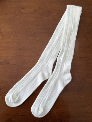 VTG Socks Hosiery 80's Cable Knit NOS 9-11 19" USA Stocking School Girl White - Image 1 of 4