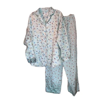 Conjunto de pijama Cabernet para mujer M azul floral satinado con botones ropa de salón  Foto 1 de 4