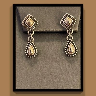 Brighton Two Tone Gold Silver Teardrop Dangle Pierced Post Earrings  - Image 1 of 4