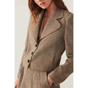 BA&SH Blanche Blazer Beige Cropped Long Sleeves Lady Jacket Women's 1/US 4 - Picture 1 of 15