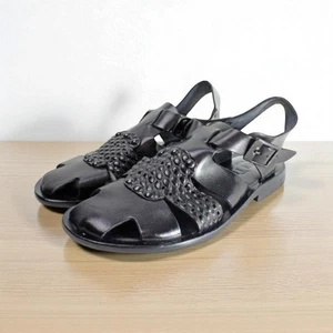 Sandalias italianas de cuero para hombre negras de cuero genuino con tiras zapatos hechos a mano Logan - Imagen 1 de 11