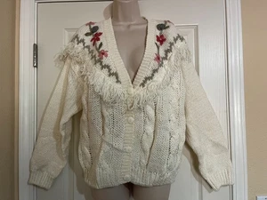Currants NWT Vintage Hand Loomed & Embroidered Floral Fringe Cardigan Medium - Picture 1 of 7