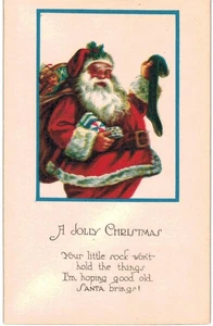 Weihnachten Weihnachtsmann stehend mit Strumpf schwerer Bestand steif sauber unbenutzt 1910  - Bild 1 von 2
