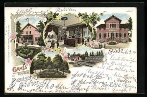 Lithographie Stade, Gasthaus Deutscher Garten 1900 - Picture 1 of 2