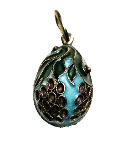 Antiguo Colgante Huevo Cloisonne Ruso Plata Verde Azulado Oro Púrpura Marcado - Imagen 1 de 7