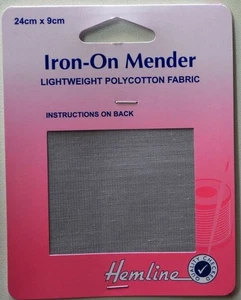 Hemline Iron-On Mending Patch Lightweight Polycotton Fabric 24cm x 9cm Light Gre - Imagen 1 de 2