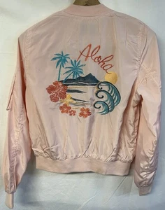 Chaqueta Love Tree Para Mujer Talla Med ROSA Bomber Bordada Aloha Hawaiana Floral - Imagen 1 de 8