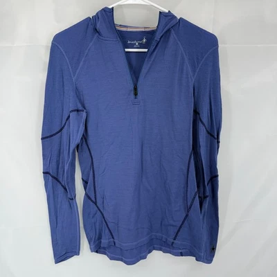 Smartwool Mujer M Merino Capa Base 1/4 Cremallera Azul Índigo Lana Manga Larga Con Capucha Foto 1 de 4