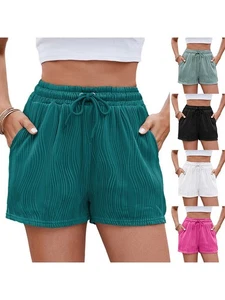 Casual Loose Fit Shorts for For women Solid Color Drawstring Spring Summer - Picture 1 of 84