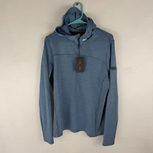 KJUS pullover uomo blu medio Liam con cappuccio strato intermedio UPF 50 Medium nuovo con etichette $269 - Foto 1 di 5
