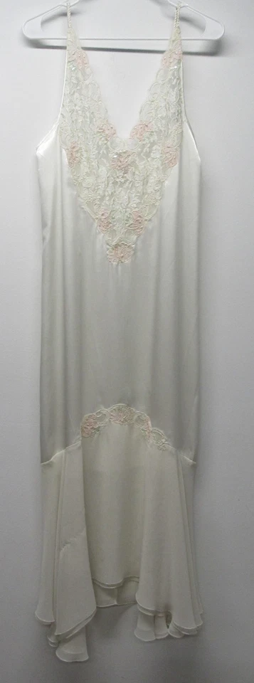 Vtg 80s 90s Victoria's Secret Gold Label Mermaid Hem Beaded Maxi Slip Dress sz M - Image 1 of 4