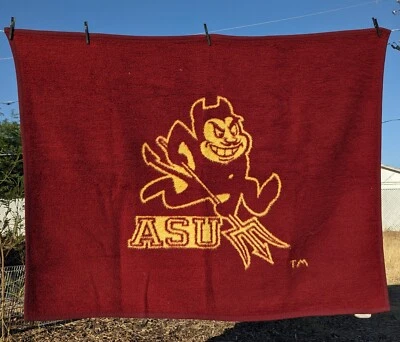 Vintage Arizona State Sun Devils Throw Blanket NCAA Throwback ASU 57" X 45" - Image 1 of 4
