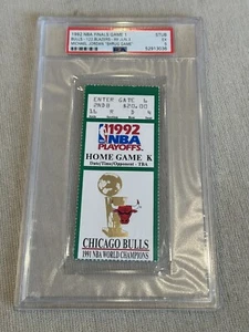1992 NBA FINALS GAME 1 MICHAEL JORDAN SHRUG GAME TICKET PSA 5 BULLS GREEN - Picture 1 of 3