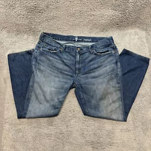 7 for All Mankind Bootcut Jeans Mens 38x27 Blue Washed Straight Cotton Casual - Picture 1 of 17