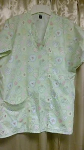 Patchwork HEARTS Lime Green SCRUB TOP *US Ladies LARGE* Home-Crafted Pre-Owned - Picture 1 of 4