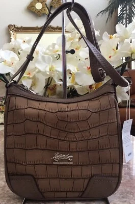 NWT Francinel Beige Croc Embossed Leather Messenger Cross-body Bag Purse - Image 1 of 4