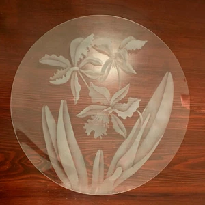 Hawaiian Mid Century Frank Oda Style Etched Orchid Glass Platter... - Picture 1 of 1