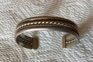 Native American Navajo Sterling Silver & GF Rope Cuff Bracelet, 28.8g - Picture 1 of 13