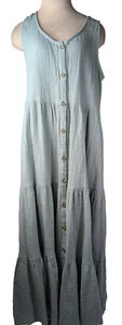 Peyton & Parker Women Boho Mint Green Sleeveless Tiered Button Maxi Dress Size M - Picture 1 of 5