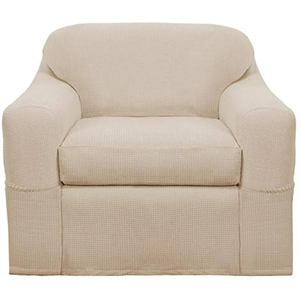 Maytex Reeves Stretch 2 Piece Arm Chair Furniture Cover Slipcover, Natural White - Image 1 of 4