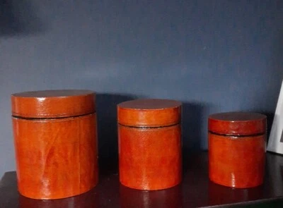 复古中国嵌套盒带三个容器天然木质竹釉 — 第 1/4 张图片