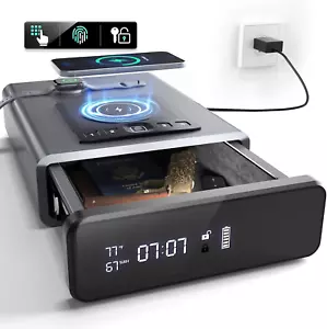 Biometric Gun Safe for Handgun Display Clock Safe Phone Watch Wireless Charging - Picture 1 of 10