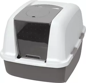 Catit Airsift Jumbo Hooded Cat Litter Pan, Warm Gray/White - Privacy and Easy - Picture 1 of 7