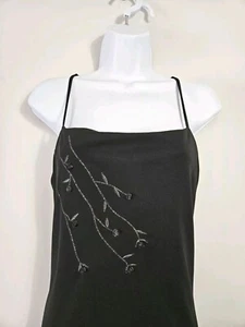 Vintage '90s Y2K City Triangles Sexy Black Floral Maxi Goth Cocktail Sz Lg - Picture 1 of 8