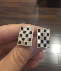 Herren Sterling Silber 925 Manschetten mit schwarzen Steinen Perlmutt kariert - Bild 1 von 6