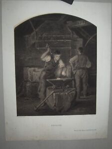ATELIER DE FORGERONS lithographié G. FICHER d'après Armand LELEUX 19è