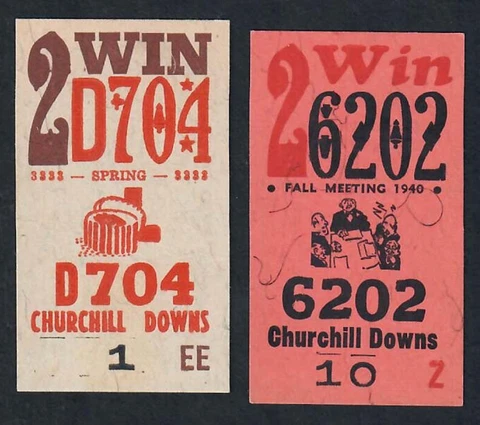 CHURCHILL DOWNS - 2 OLD 1940'S HEAVY CARDBOARD HORSE RACING TOTE TICKETS! Cover