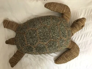 Very Large Hand Made Rattan And Sea Shell Turtle 20x29” Hanger On Back Side - Picture 1 of 15