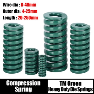 Green Heavy Load Duty Compression Die Spring 8-40mm Outer Dia & Up To 300mm Long - Picture 1 of 6