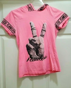 On Fire Womens Lg Hoodie Tshirt Hand Peace Sign Pink - Picture 1 of 8