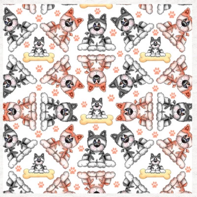 Dog - Husky Abstract Pattern Fabric Craft Panels in 100% Cotton or Polyester