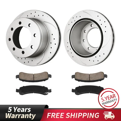 Rear Drilled Disc Rotors & Brake Pads For Chevrolet  Express 3500 2003-2019 - Image 1 of 4