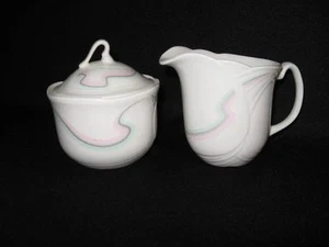 ROYAL ALBERT BONE CHINA HORIZONS AURORA CREAMER & COVERED SUGAR BOWL - Picture 1 of 2