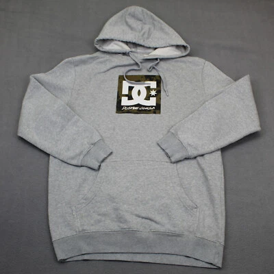 Y2K DC Shoes Hoodie Mens Small Gray Pullover Drawstring Oversized Skateboarding - Image 1 of 4