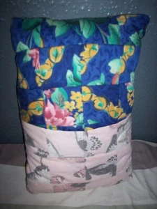 Oblong- Handmade -Patchwork- Book- Cushion- Pink -& -Blue - Picture 1 of 3