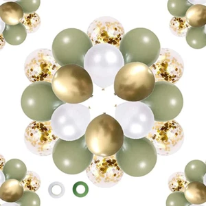 62Pcs Sage Green Balloons Kit Eucalyptus Pearl White Gold Confetti Balloon Baby - Picture 1 of 6