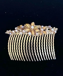Vintage Hair Comb Accessory-Gold Tone Amber rhinestones “Something Old” Wedding - Picture 1 of 5