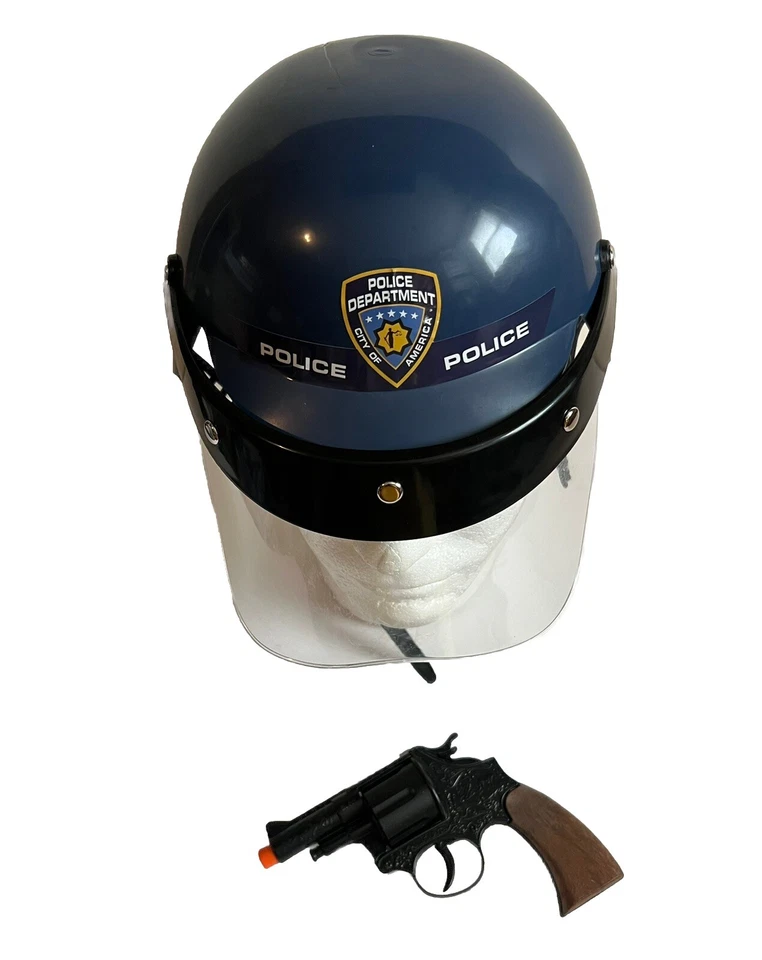 NEW 2-Pc Police Revolver Cap Gun & Riot Helmet Kids Costume Playset - Image 1 of 4