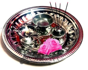 Pooja Thali For Bhog With 3 Attachment, Diya, Aggarbatti Stand and Rolli Stand. - Picture 1 of 3