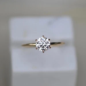 1.02 Ct Round Cut Moissanite Delicate Wedding Ring Set 14k Solid Yellow Gold - Picture 1 of 9
