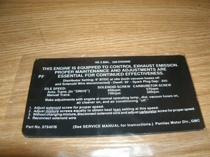 1968 PONTIAC GTO LEMANS TEMPEST 2+2 FIREBIRD 350 2BBL ENGINE EMISSIONS DECAL NEW - Picture 1 of 1