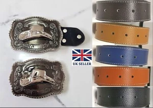 Sombrero Plateado Cromo Rodeo Western Cinturón y Hebilla Vaquero Caballo Jinete Cuero Genuino - Imagen 1 de 17