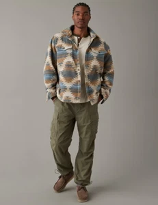 American Eagle Super Soft Printed Shirt Jacket Men's Large Oversized Shacket - Picture 1 of 6
