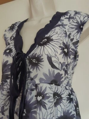 Kew @ Jigsaw Silk Floral Sunflower Print Cotton Purple White Top UK 8 EU 38 US 4 - Image 1 of 4